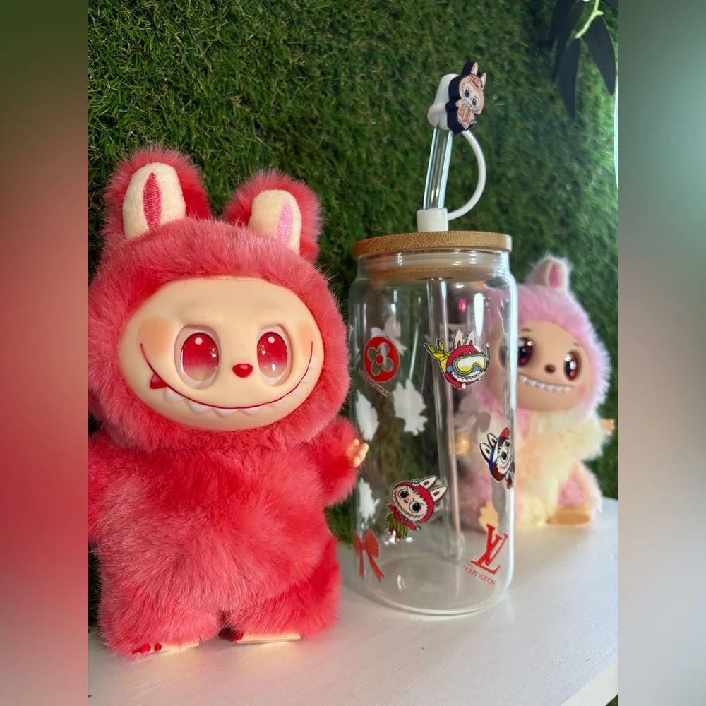 Pop mart monster , Unique custom made glass cup. Bundle .. missing box